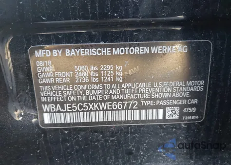 2019 BMW 540I z USA, uszkodzony, nr VIN WBAJE5C5XKWE66772